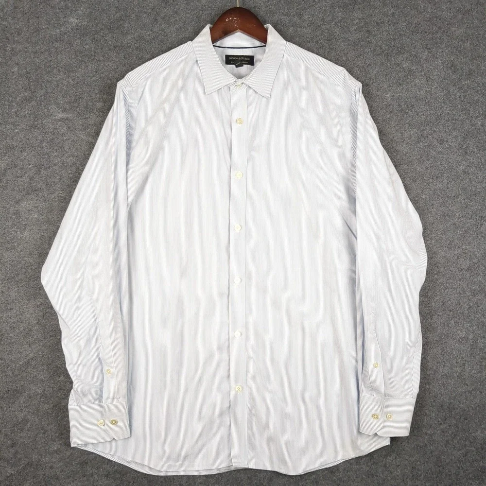 Banana Republic Mens XL Blue White Pinstripe Non-Iron Standard Fit Dress‎ Shirt
